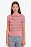 Miu Miu Pink Striped Cotton Knit Short Sleeve Polo Shirt Size 38