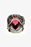 Alexander McQueen Silver Toned Red Wrap Snake Crystal Cocktail Ring Size 7