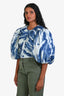 Frame Blue Cotton Tie Dye Puff Sleeve Gathered Top Size XS