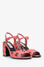 Pre-loved Chanel™ Pink/Black Logo Printed Lambskin Coco Beach Sandals Size 39