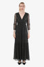 B&sh Black Printed Long Sleeve V-Neck Midi Dress Size 1