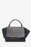 Celine Black/Taupe Leather Suede Medium Trapeze Top Handle Bag with Strap