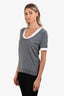 Theory Grey Wool/White Cotton Trim Short Sleeve Top Size L