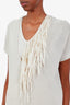 Brunello Cucinelli Beige Knit Tunic With Silk Fringe Slip Size S