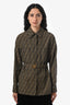 Fendi Brown Silk Zucca Double Pocket Jacket Size 38 with Belt