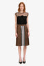 Burberry Brown Silk TB Monogram Stripe Midi Skirt Size 8