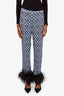 Prada SS 2017 Blue/Yellow Patterned Ostrich Feather Trimmed Pants Size 42