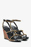 Burberry Black Leather Nova Check Wedge Heels Size 39