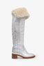 Celine Silver Leather Shearling Boots Size 37.5