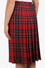 Burberry Red Wool Tartan Fringe Wrap Skirt Size 8 US