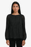 Maje Black Pleated Polka Dot LS Top Size 1