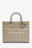 Christian Dior Beige Patent Leather Large Cannage Lady Dior Top Handle Bag with Strap