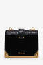 Prada Black Velvet Croc Embossed Micro Cahier Crossbody Bag