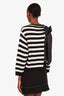 Valentino White/Blue Striped Cashmere Crewneck Bow Detail Sweater Size S