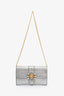 Miu Miu Silver Leather Jewel Flap Clutch with Chain