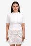 Gucci White Ribbed Cotton Short Sleeve Half Buttoned Top Size M