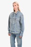 Balenciaga Blue Light Wash Embellished Logo Denim Jacket Size 34