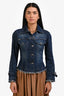Burberry Dark Denim Wash Distressed Sleeve Jean Jacket Size 4