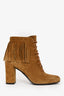 Saint Laurent Brown Suede Fringe Lace Up Bootie Size 36.5