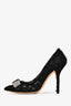 Dolce & Gabbana Black Lace Crystal Bow Heels Size 38