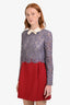 Valentino Red/Purple Lace Cotton Blend Bow Detail 'Colour Block' LS Dress Size 6