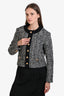 Celine Grey/Black Wool Shoulder Padded Trim Detail Blazer Size 34