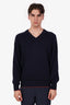 Brunello Cucinelli Navy Cotton Knitted V-Neck Sweater Size 54 Mens