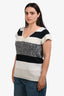 Brunello Cucinelli White/Black Cotton Knit Short Sleeve Top Size XL