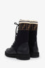 Fendi Black Leather Zucca Stretch Knit Combat Boots Size 37