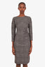 Weekend Max Mara Black/White Houndstooth Ruched Long Sleeve Midi Dress Size S