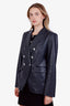 Veronica Beard Navy Leather Double Breasted Dickey Blazer Size 10