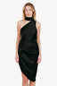 Ronny Kobo Black Silk One Shoulder Tie Midi Dress Size S