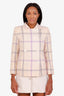 Courreges Cream/Purple Wool Plaid Double Breasted Blazer Size M