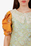 Miu Miu Green/Yellow Beaded Jacquard Puff Sleeve Dress Size 38