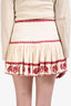 Isabel Marant Etoile Cream/Red Cotton Embroidered Ruffled Mini Skirt Size 38