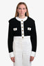 Balmain Black/White Gold-Buttoned Cropped Cardigan Size 42