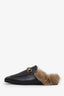 Gucci Black Leather Horsebit Princeton Slip-On Loafers With Fur Size 36