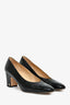 Pre-Loved Chanel™ 2017 Black Leather Patent Toe Interlocking CC Block Heels Size 40.5