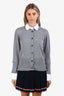 Thom Browne Grey/White Wool Cotton Polo Cardigan Size 40