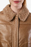 Brunello Cucinelli Tan Leather Shearling Collar Long Sleeve Zip Up Jacket Size 42