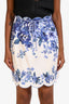 Zimmermann White/Blue Linen Scalloped Belted Skirt Size 2