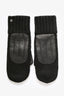 Hermès Black Cashmere Leather Trim Mittens