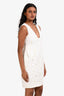 Diane von Furstenberg White/Light Green Eyelet Floral Cutout Deep V-Neck Midi Dress Size 0