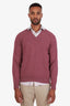 Brunello Cucinelli Burgundy Cashmere V-Neck Sweater Size M Mens