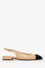 Pre-loved Chanel™ 24A Beige Leather Black CC Logo Coco Slingback Flats Size 36.5