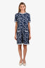 Pre-loved Chanel™ 2019 Navy Blue/White Cotton Interlocking CC Short Sleeve Dress Size 40