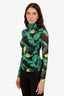Ganni Green Banana Print Mesh Turtle Neck Top Size 36