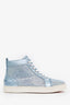 Christian Louboutin Blue Metallic Leather Crystal Louis High-Top Sneakers Size 37