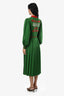 Gucci x Sony Music Green/Red Logo Embroidered Long Sleeve Pleated Midi Dress Size S