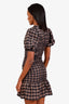Ganni Black/Brown Seersucker Check Ruched Mini Dress Size 32